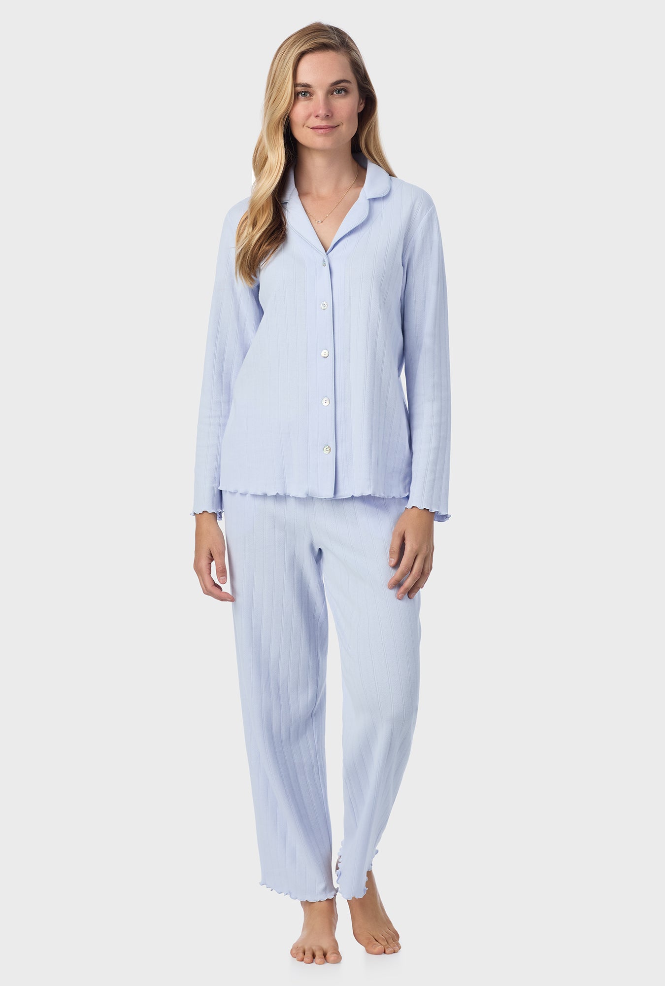 Sweet Blue Cotton Pointelle Long Pajama Set Carole Hochman