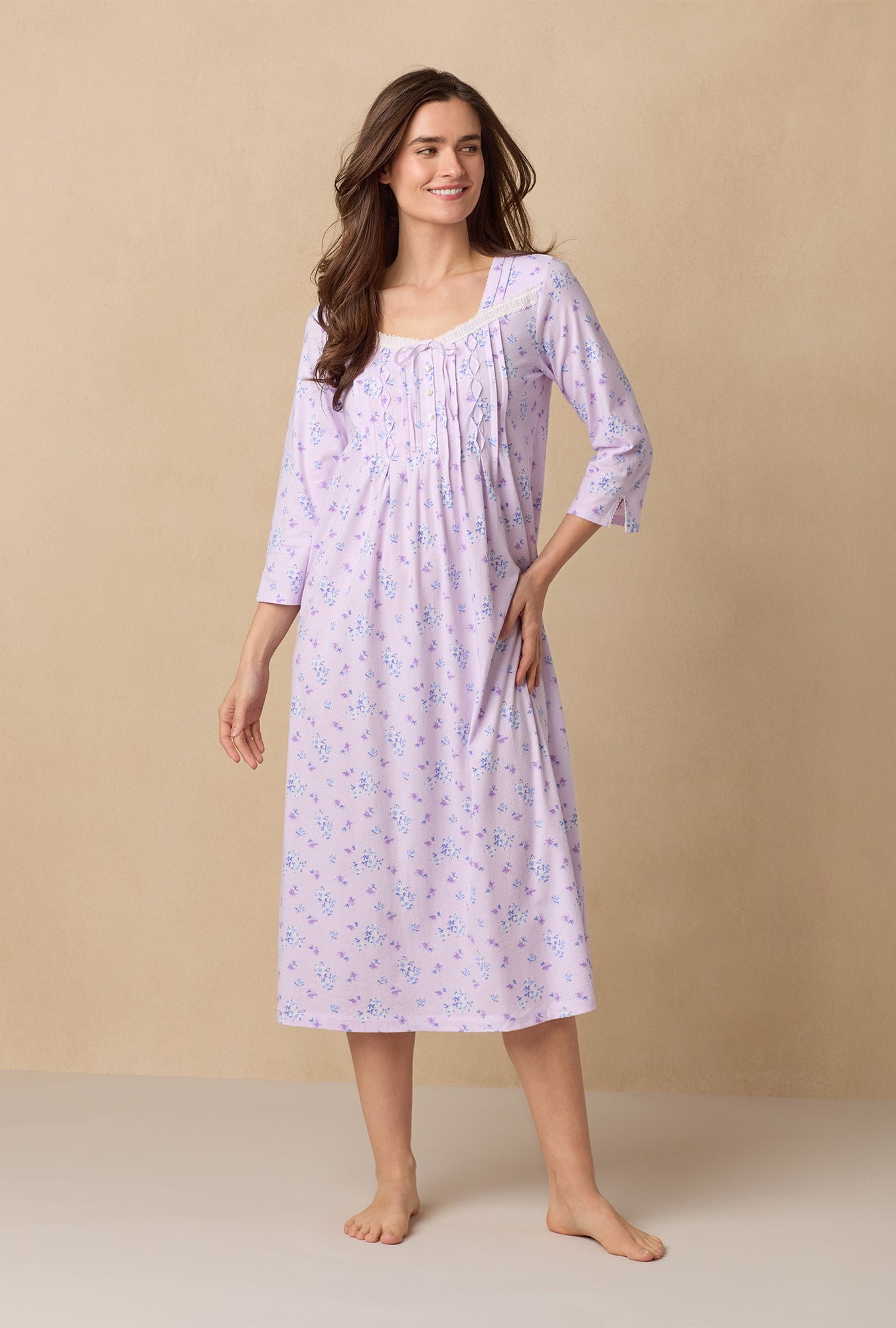 A lady wearing Mini Floral Long Sleeve Cotton Ballet Nightgown