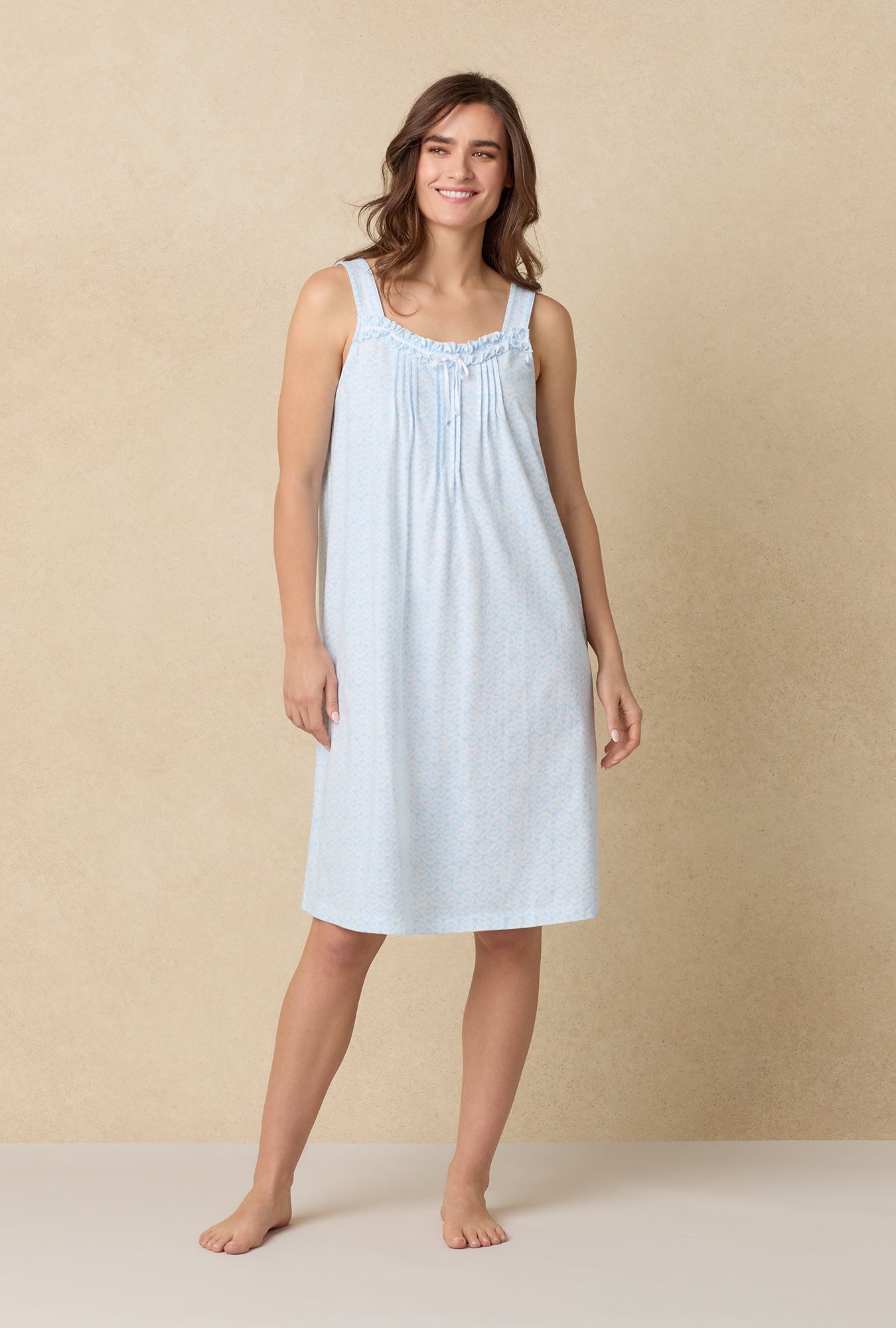A lady wearing Blue Shells Cotton Waltz Nightgown