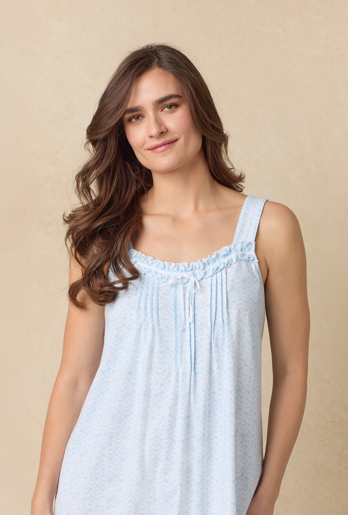 A lady wearing Blue Shells Cotton Waltz Nightgown