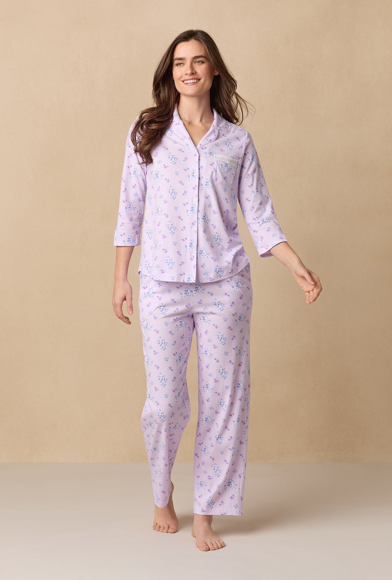 A lady wearing Mini Floral Cotton Long Pajama Set