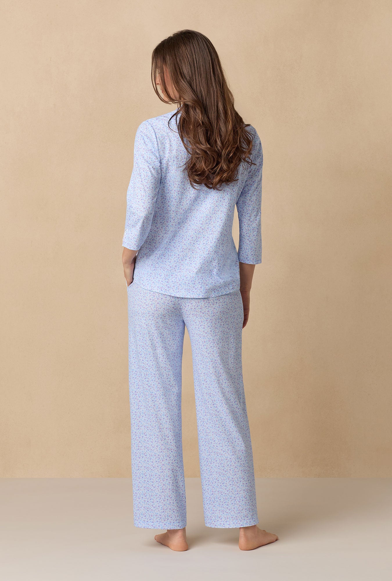 A lady wearing Dreamy Ditsy Cotton Long Pajama Set