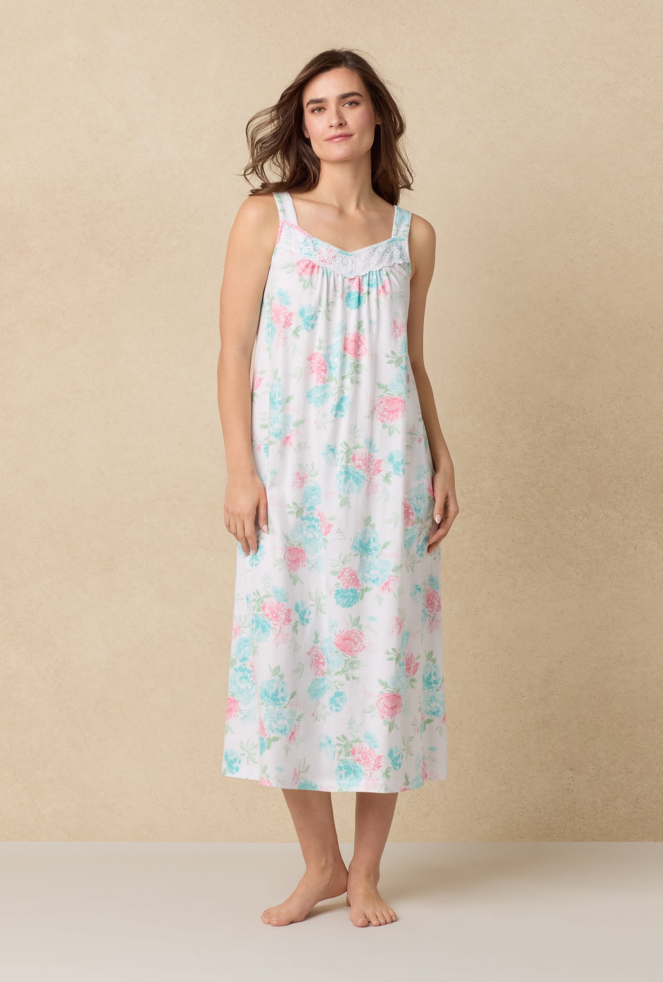 A lady wearing Precious Peony Cotton Ballet Nightgown