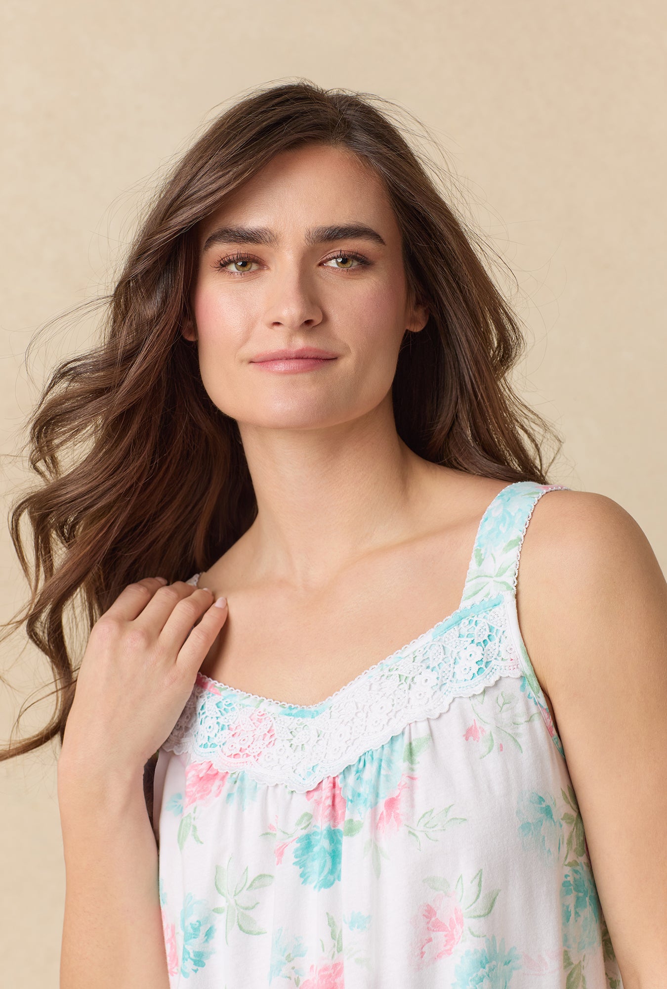 A lady wearing Precious Peony Cotton Ballet Nightgown