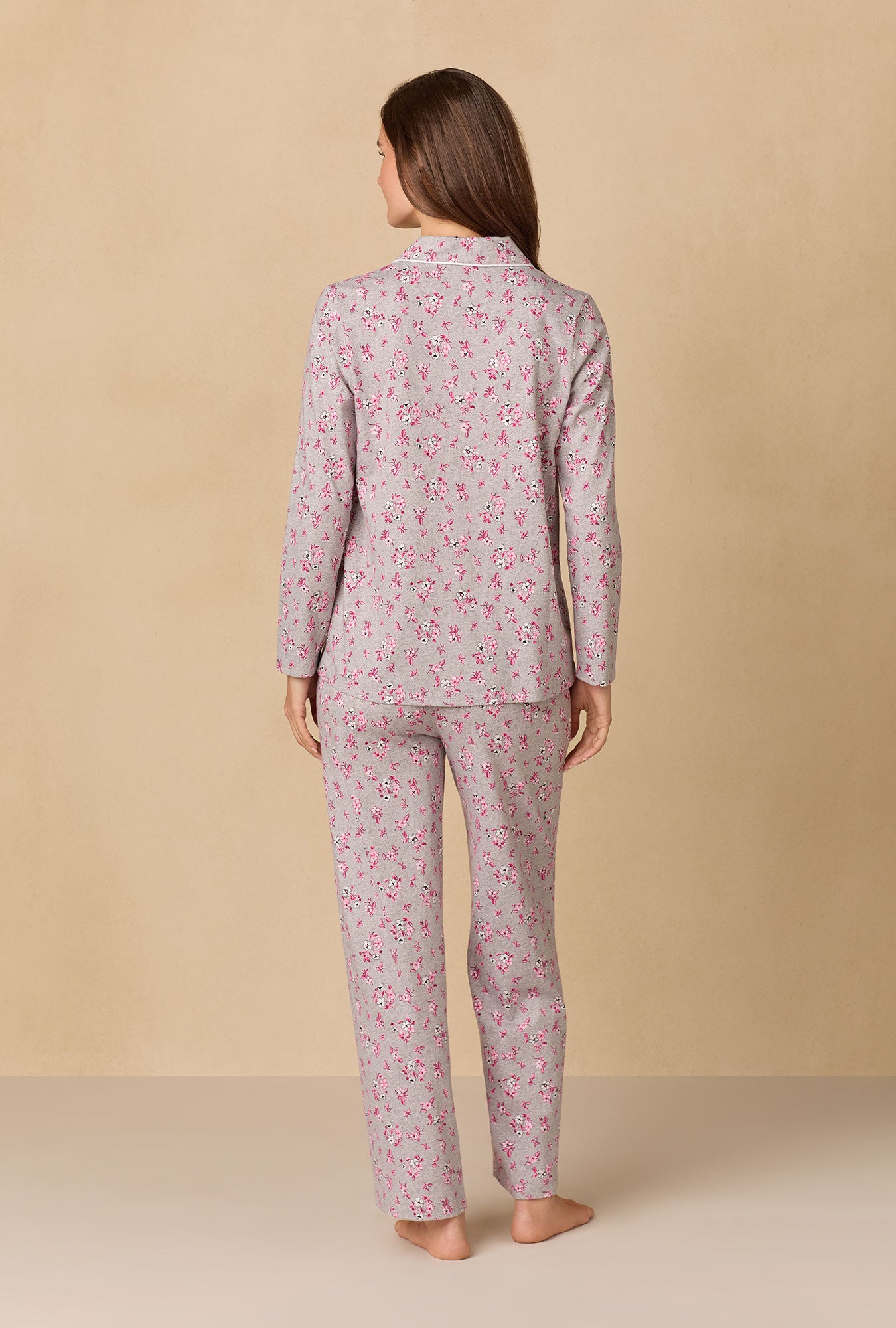 A lady wearing Holiday Floral Cotton Long Pajama Set
