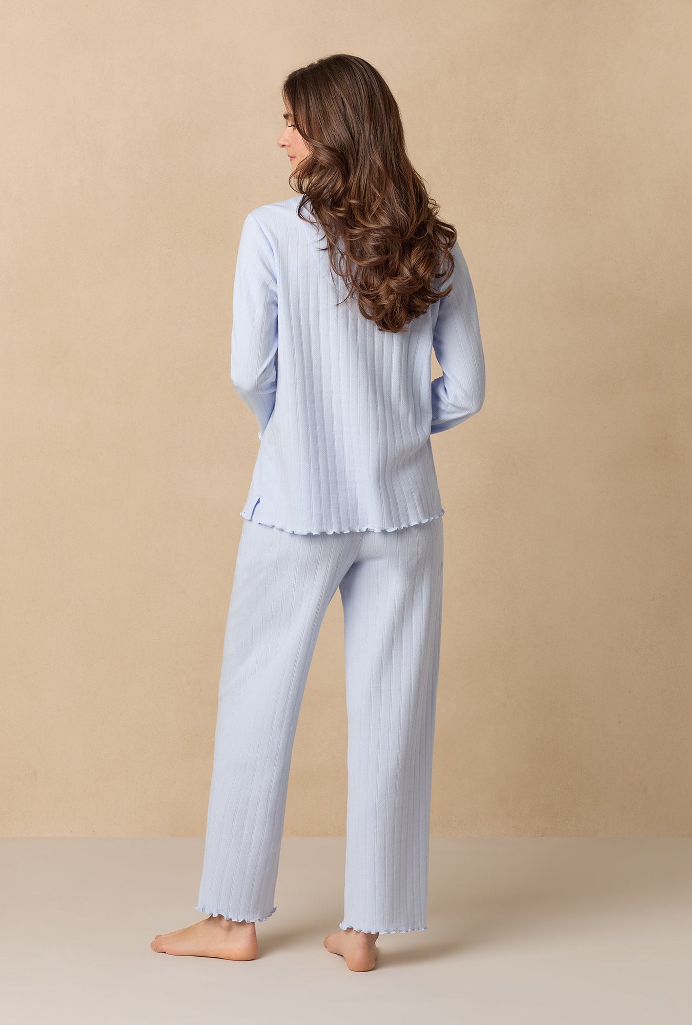 Sweet Blue Cotton Pointelle Long Pajama Set