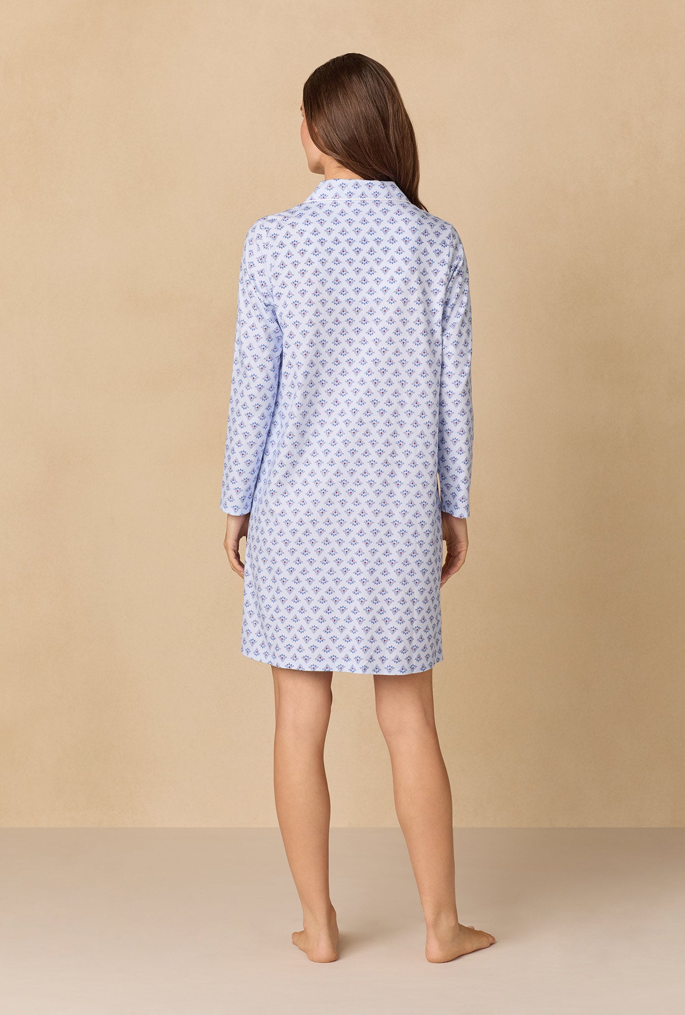 A lady wearing Blue Dreams Short Cotton Knit Nightshirt