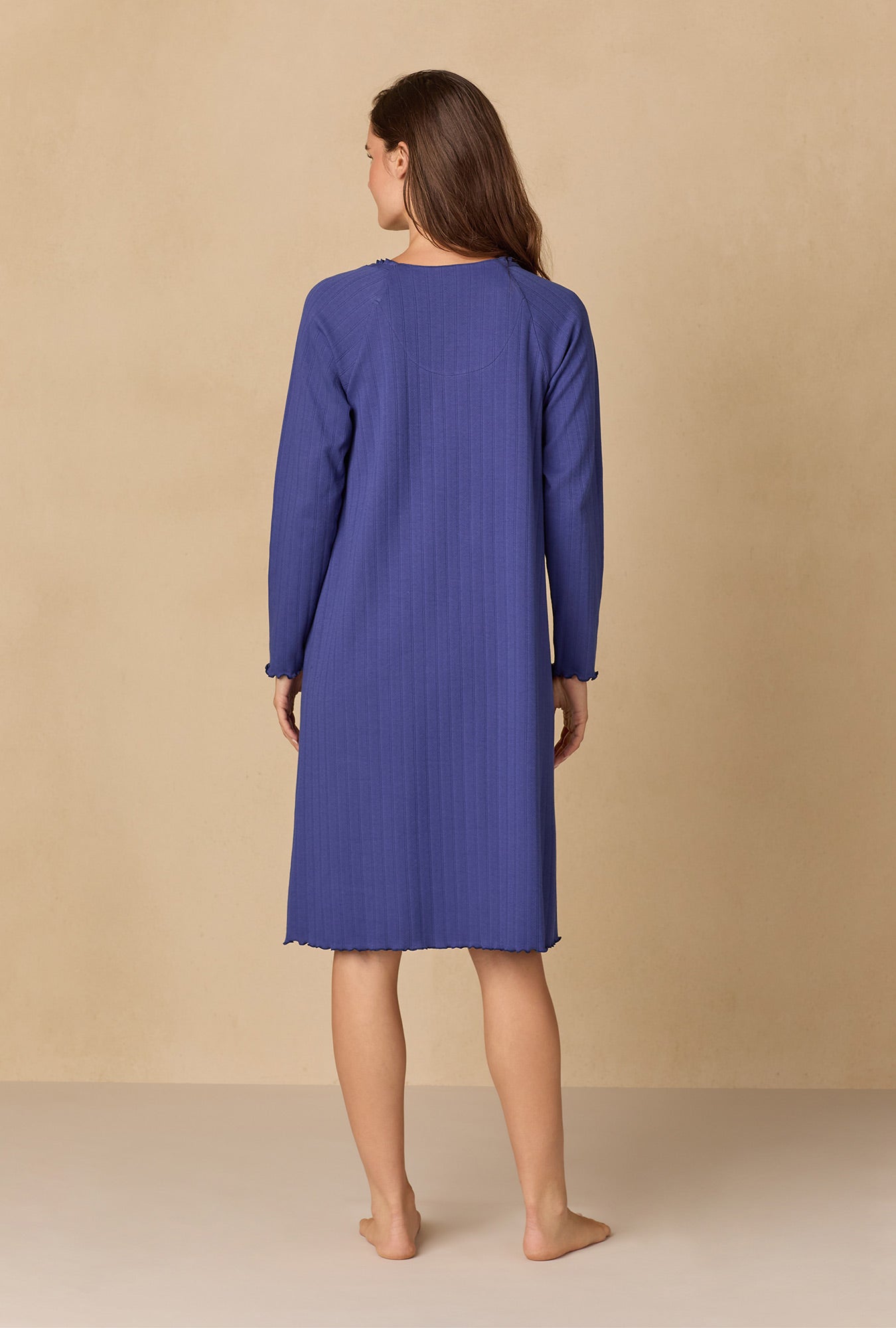 A lady wearing Navy Pointelle Waltz Nightgown