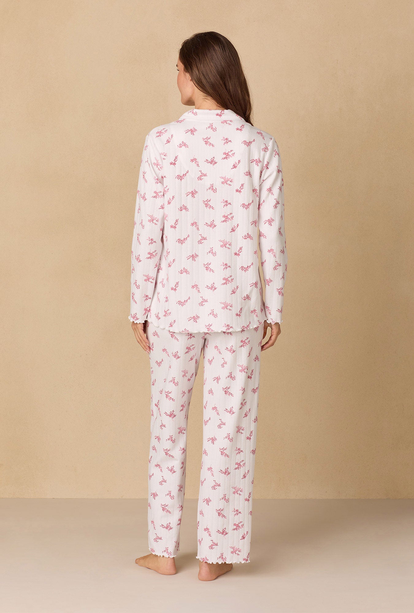 A lady wearing Winter Bloom Pointelle Long Pajama Set