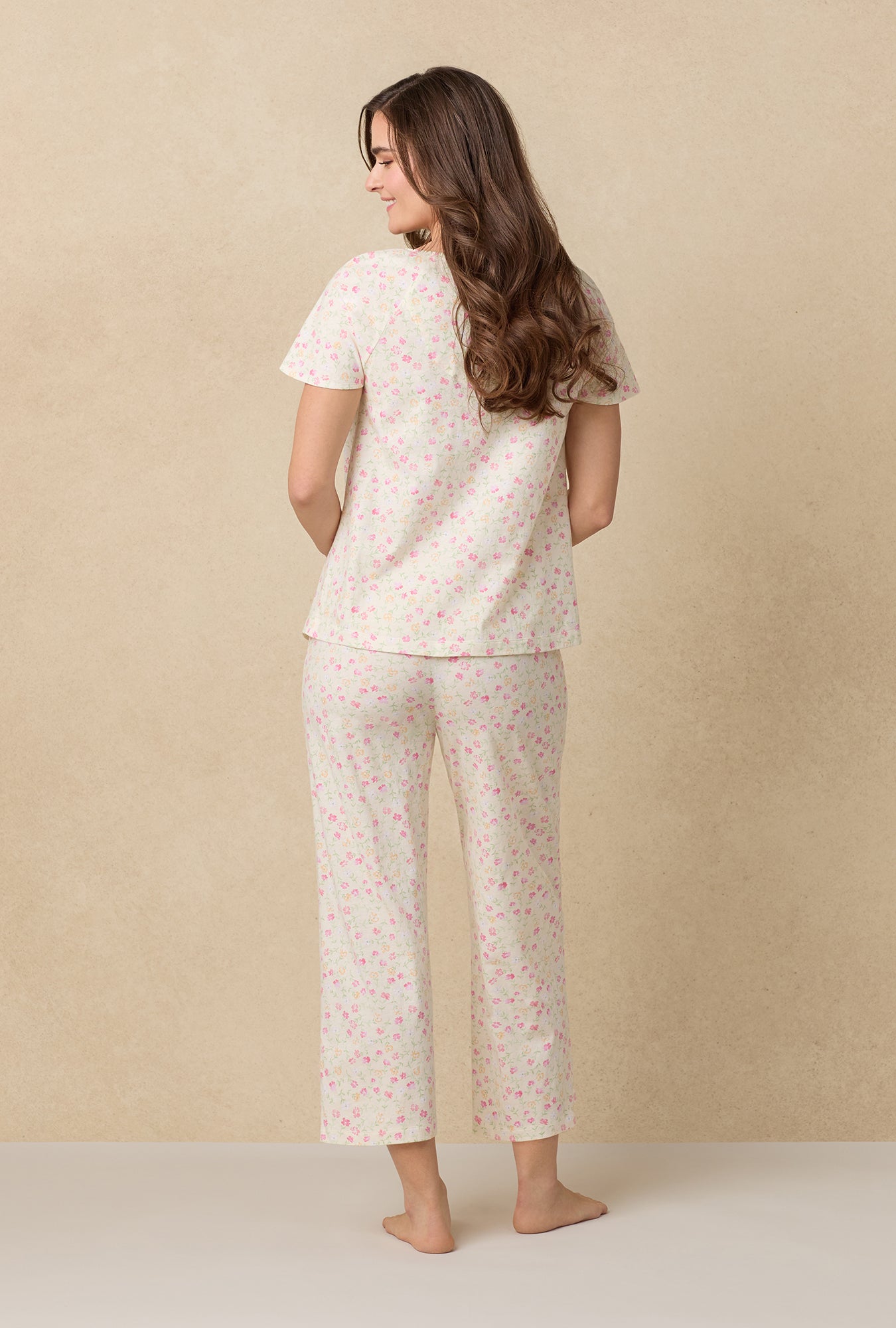 A lady wearing A lady wearing Spring Ditsy Cotton Short plus Nightgown