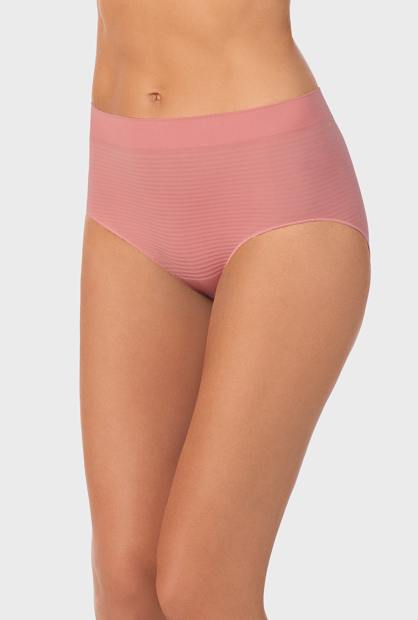 A lady wearing pink seamless brief