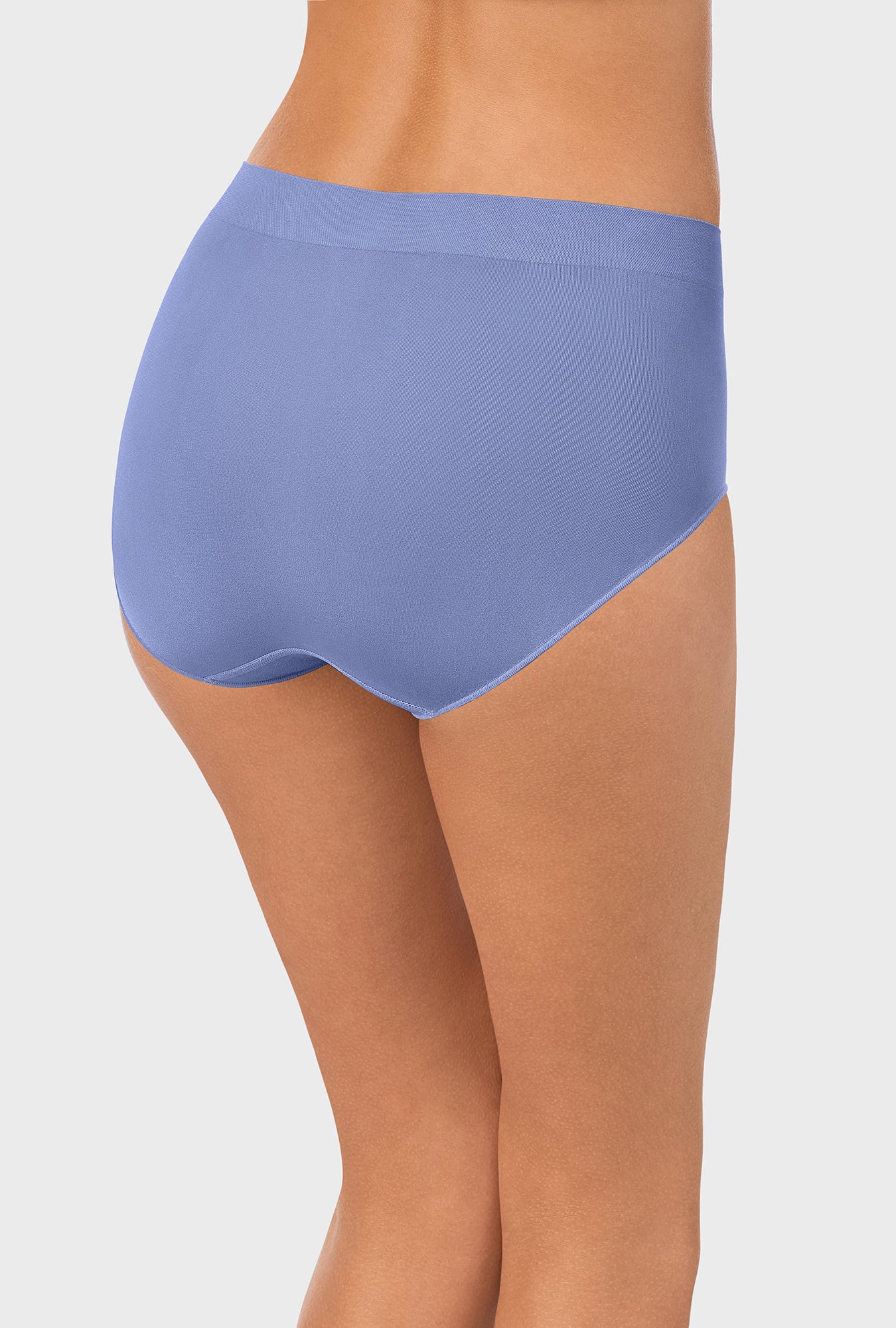 A lady wearing blue seamless brief