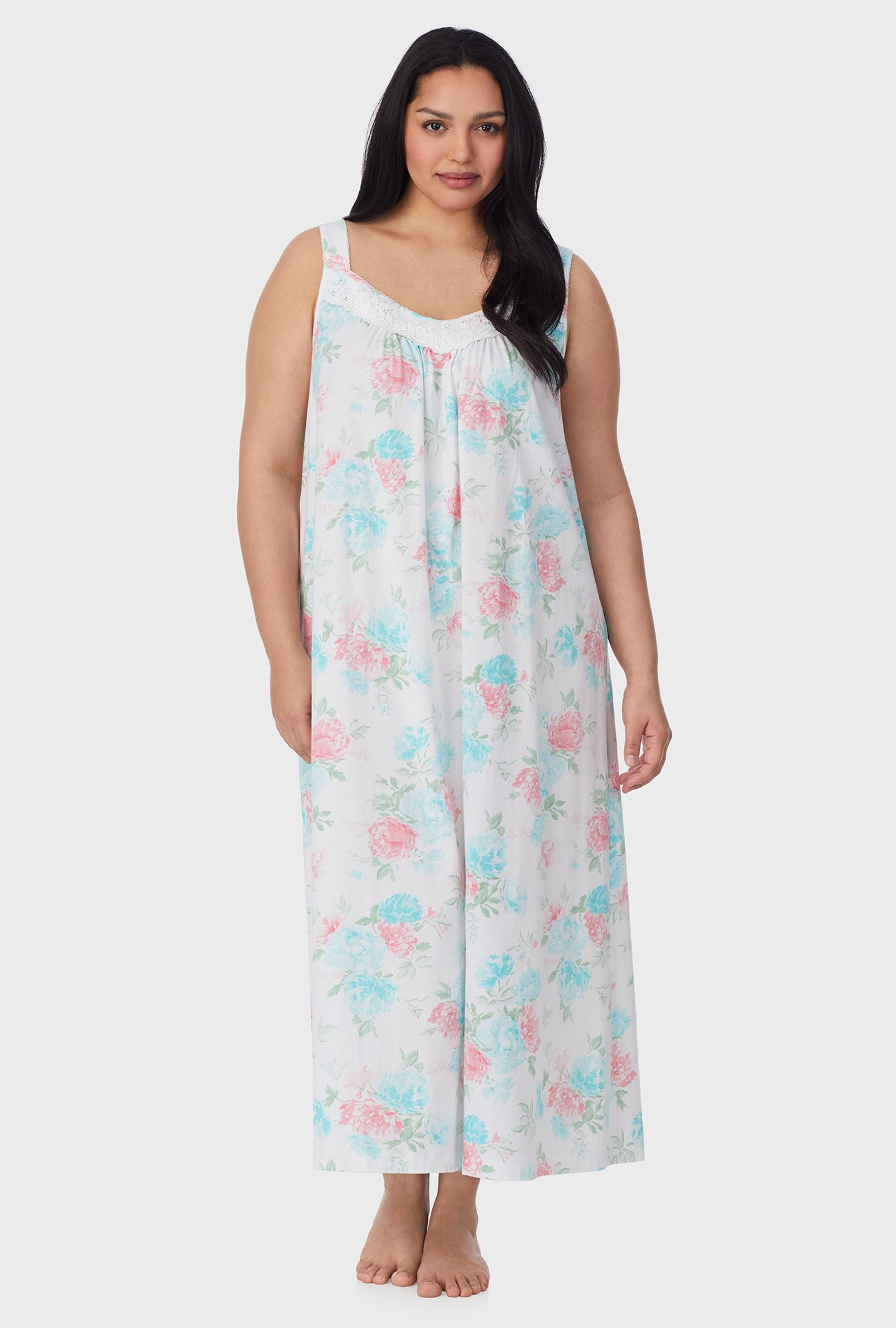 A lady wearing Precious Peony Cotton Ballet plus Nightgown