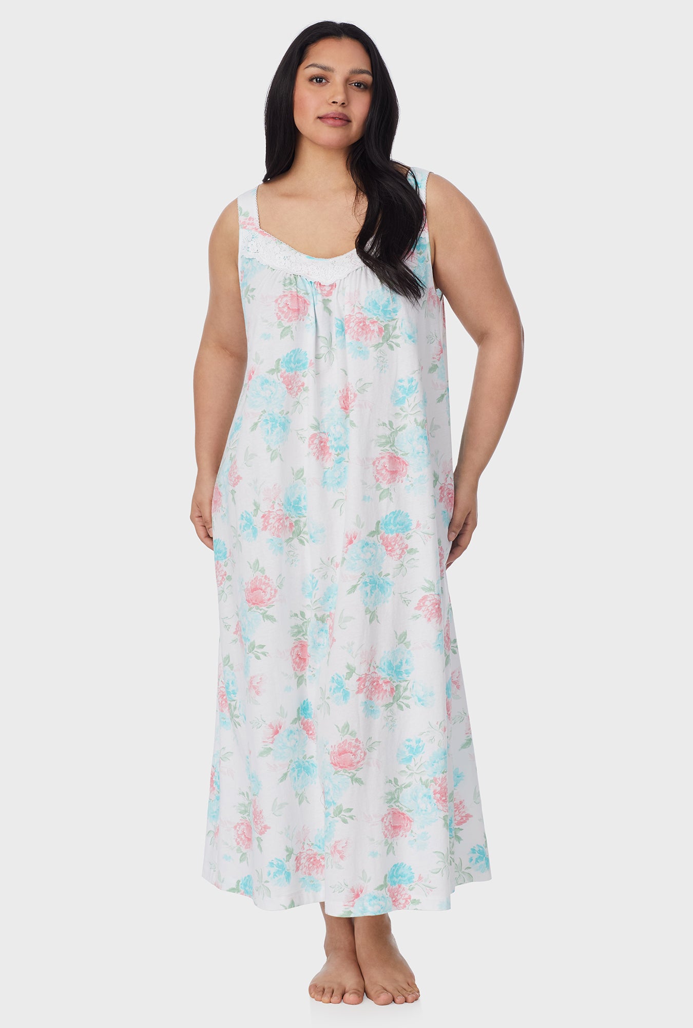 A lady wearing Precious Peony Cotton Ballet plus Nightgown