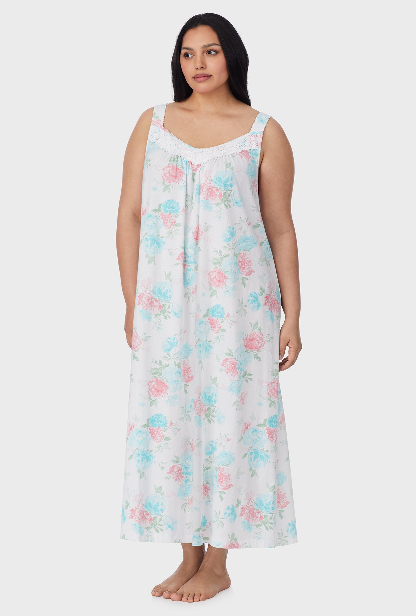 A lady wearing Precious Peony Cotton Ballet plus Nightgown