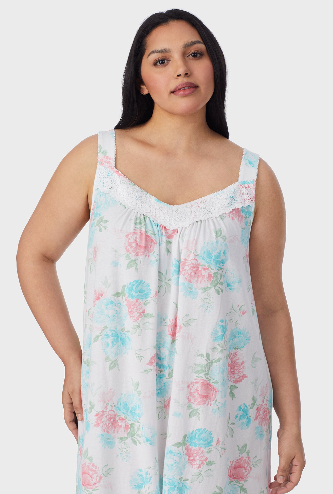 A lady wearing Precious Peony Cotton Ballet plus Nightgown