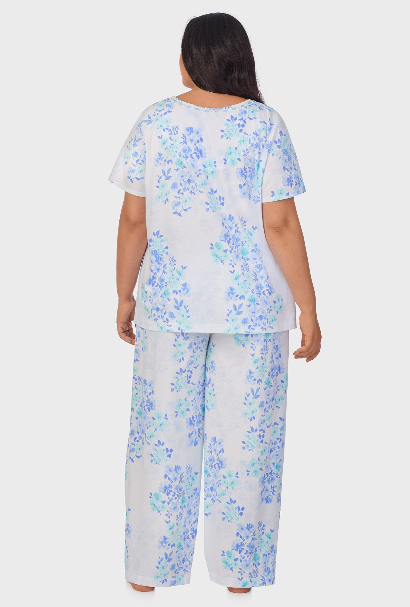 A lady wearing Watercolor Floral Cotton Long Pajama Set