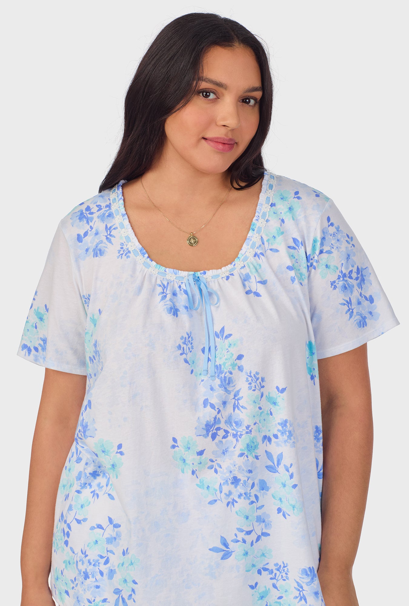 A lady wearing Watercolor Floral Cotton Long Pajama Set