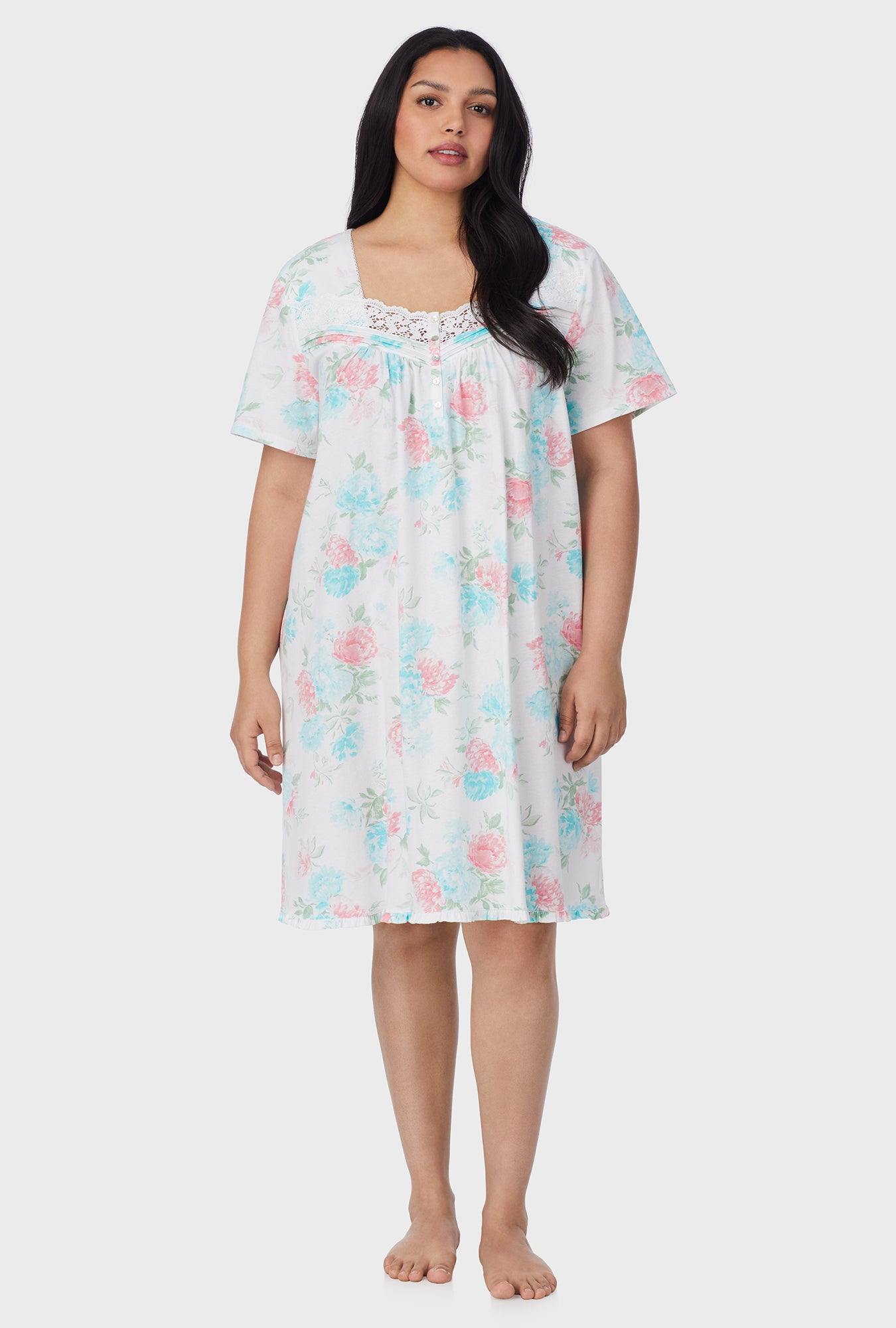 A lady wearing Precious Peony Cotton Short plus Nightgown