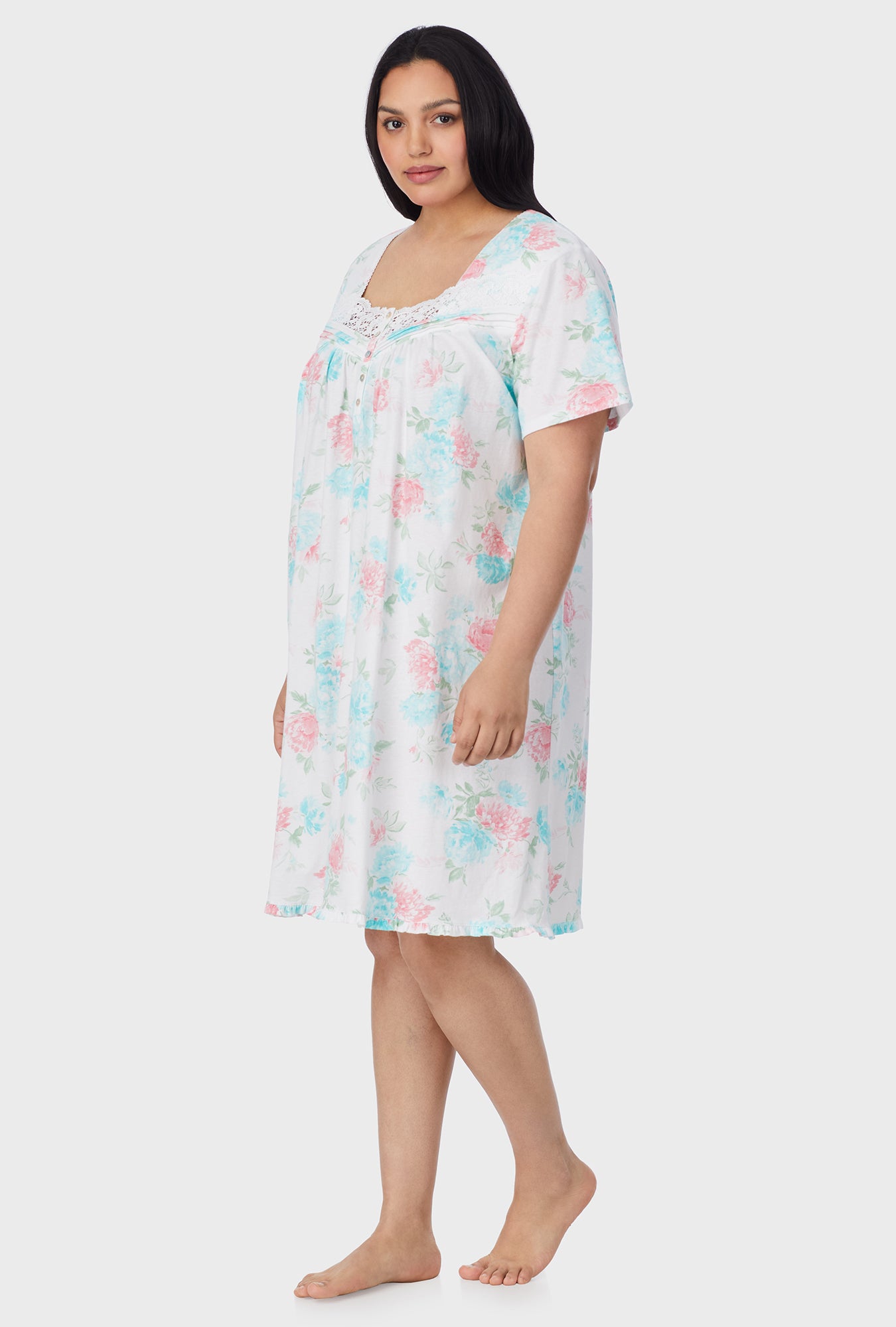 A lady wearing Precious Peony Cotton Short plus Nightgown