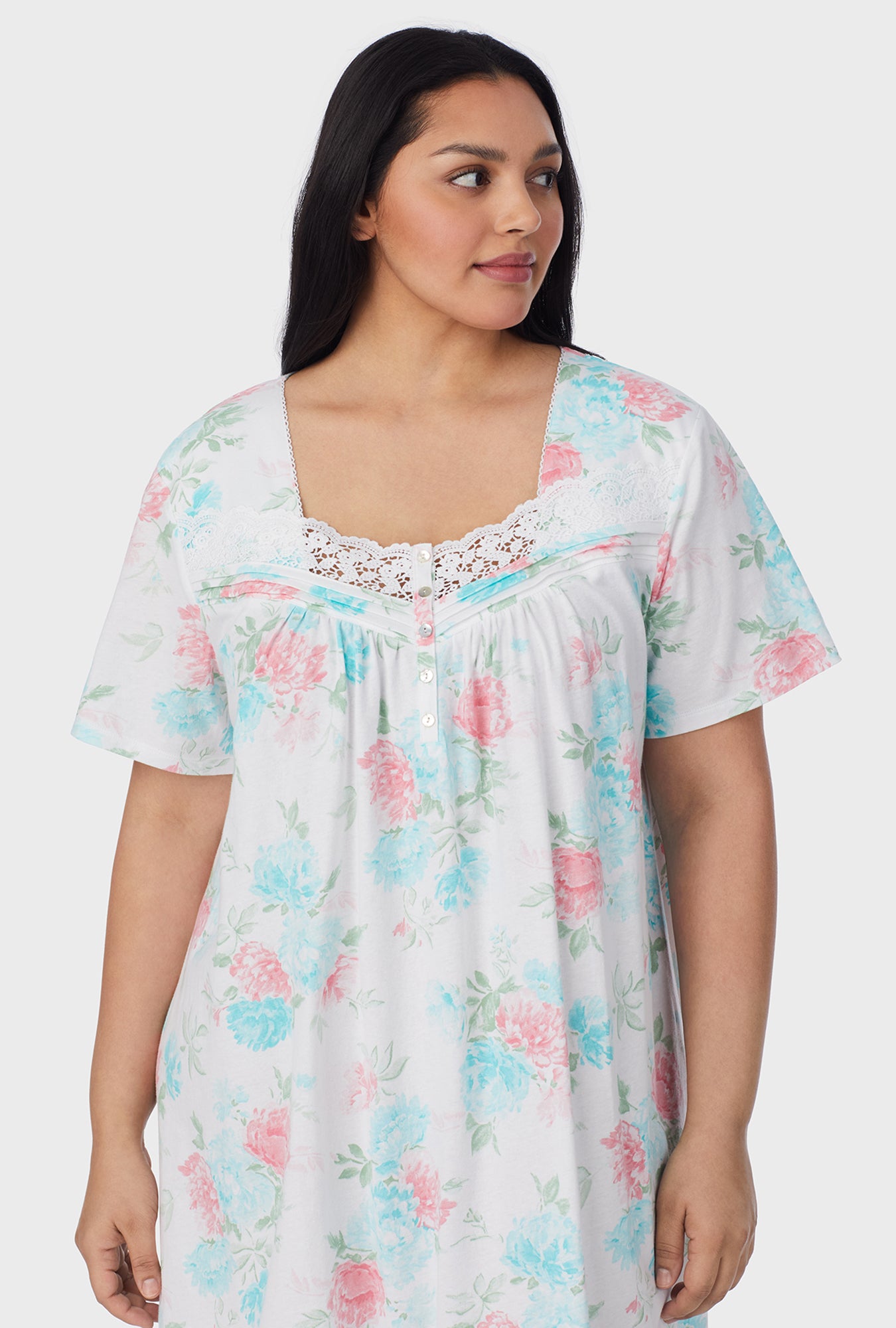 A lady wearing Precious Peony Cotton Short plus Nightgown