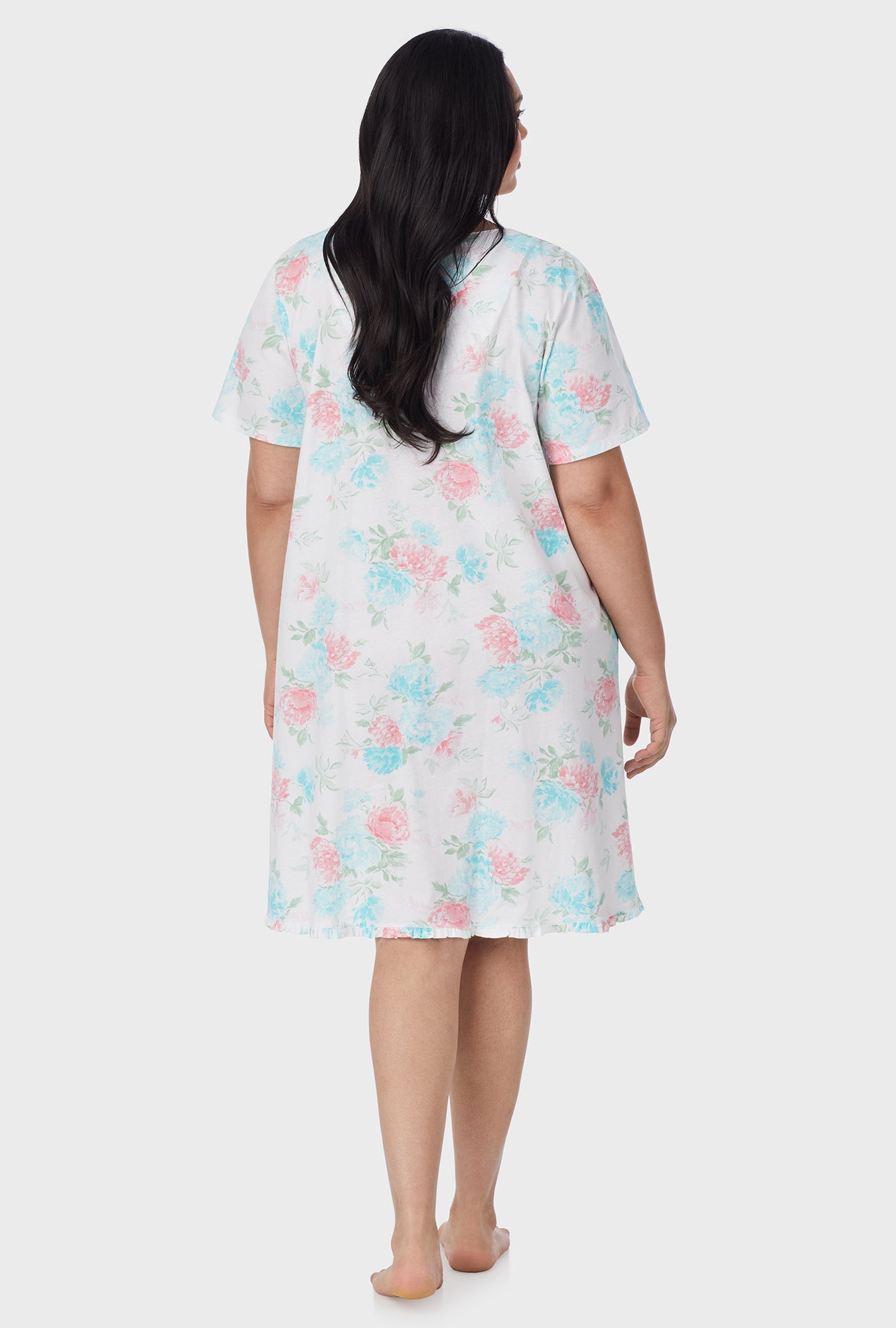 A lady wearing Precious Peony Cotton Short plus Nightgown