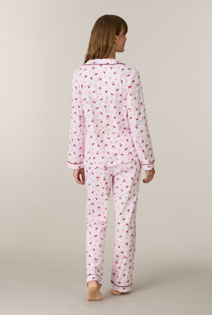 A lady wearing Morning Cardinals Cotton Long Pajama Set back view