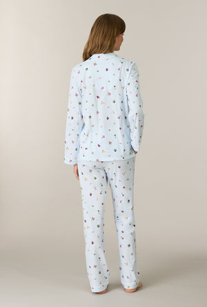 A lady wearing Holiday Keepsakes Cotton Long Pajama Set back view