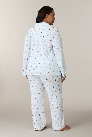 A lady wearing plus size Holiday Keepsakes Cotton Long Pajama Set back view