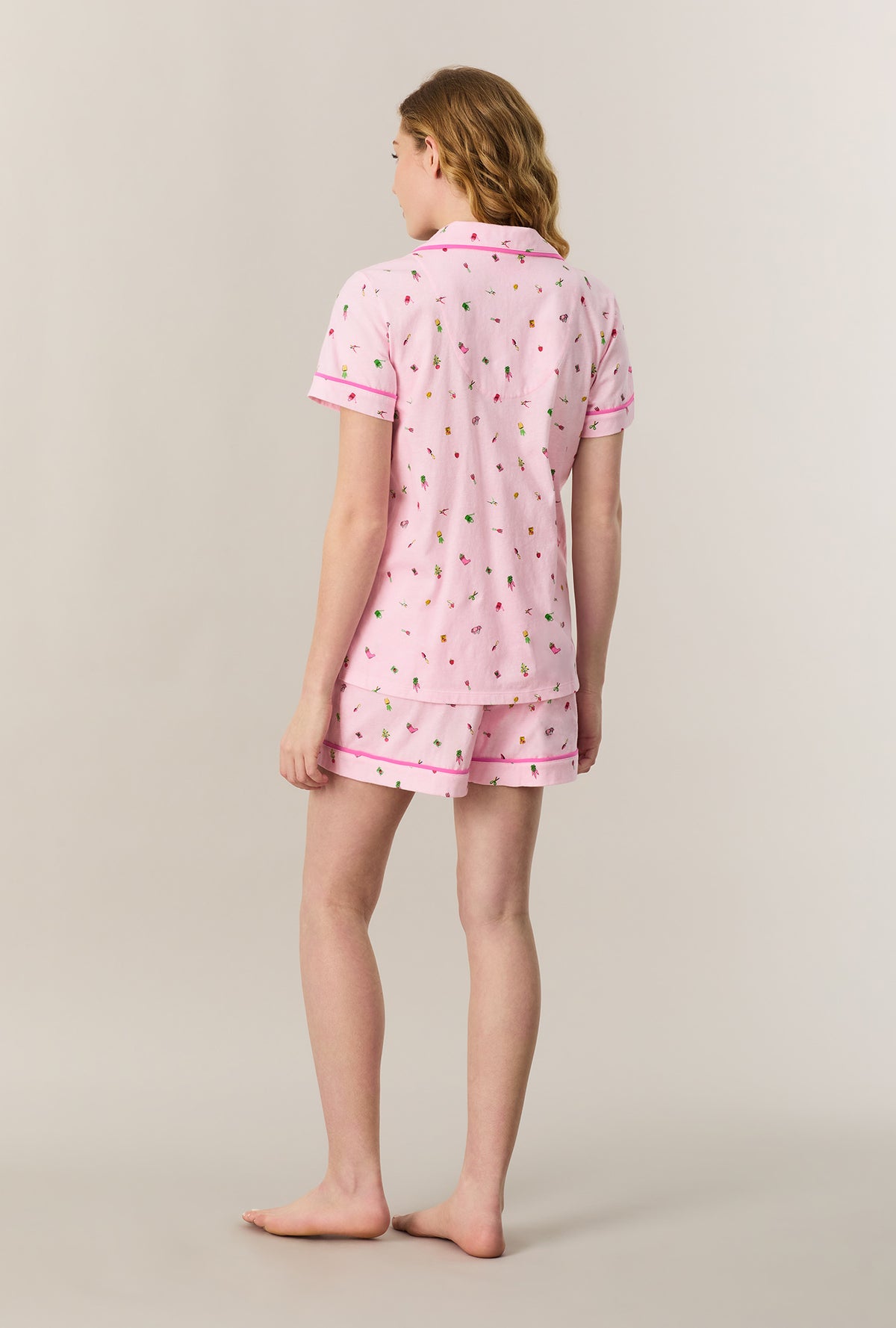A lady wearing In the Garden Cotton Boxer Pajama Set back view