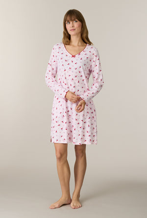 A lady wearing Morning Cardinals Cotton Short Nightgown