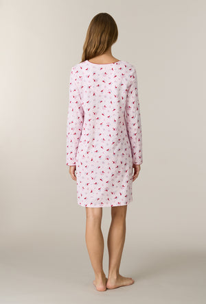 A lady wearing Morning Cardinals Cotton Short Nightgown back view