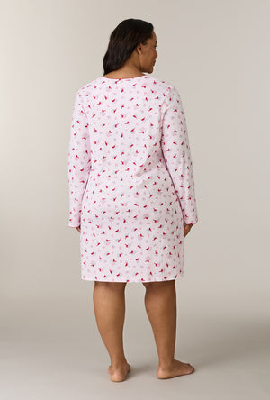 A lady wearing plus size Morning Cardinals Cotton Short Nightgown back view