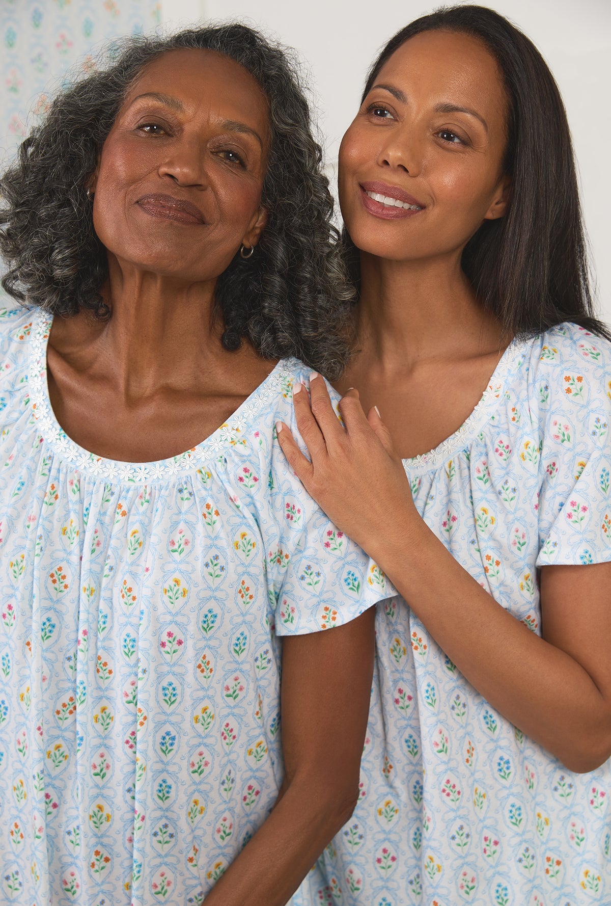 two ladies wearing Vintage Garden Short Sleeve Cotton Short Nightgown