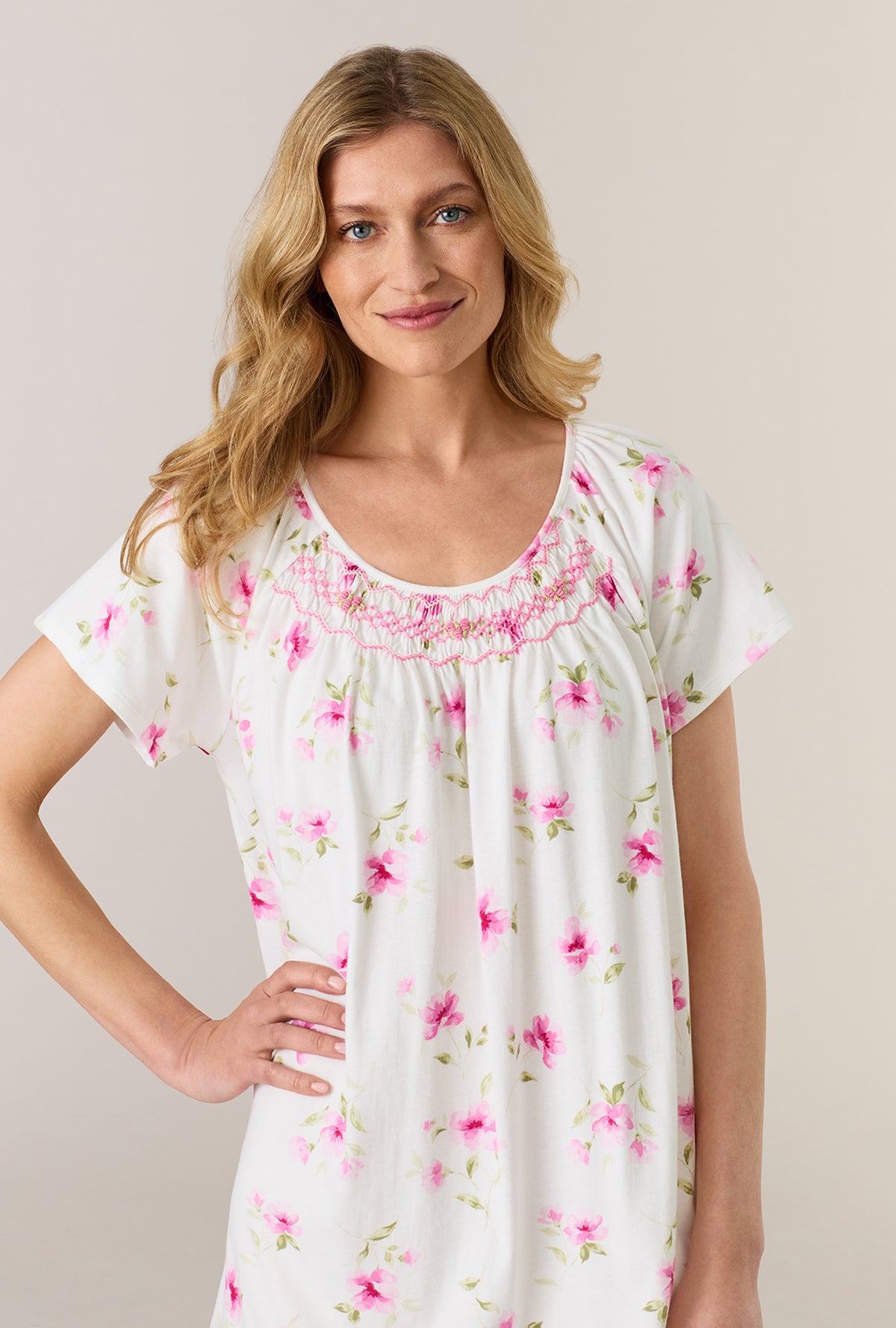 Blush Garden Short Sleeve Cotton Short Nightgown