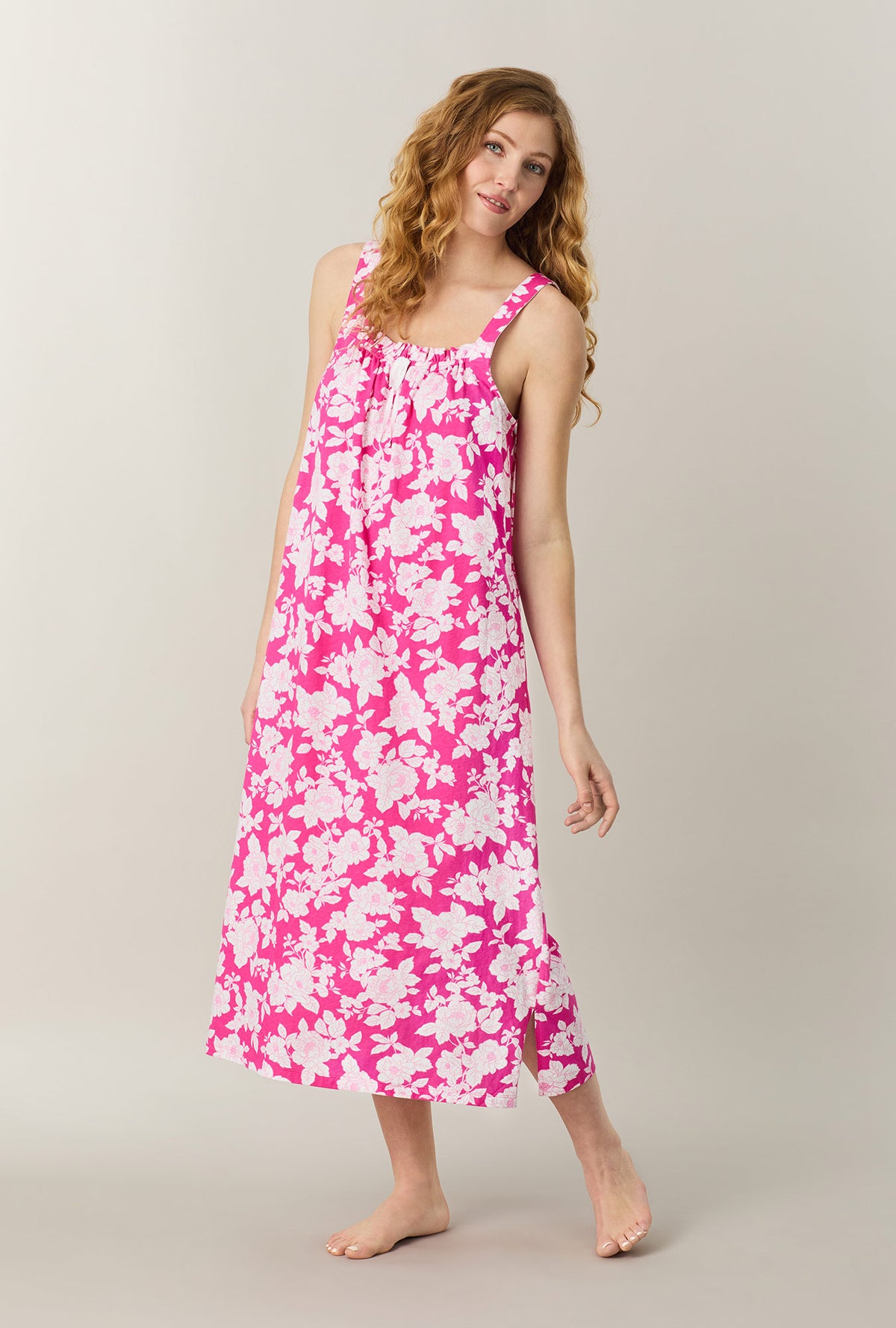 A lady wearing Raspberry Rose Cotton Long Chemise
