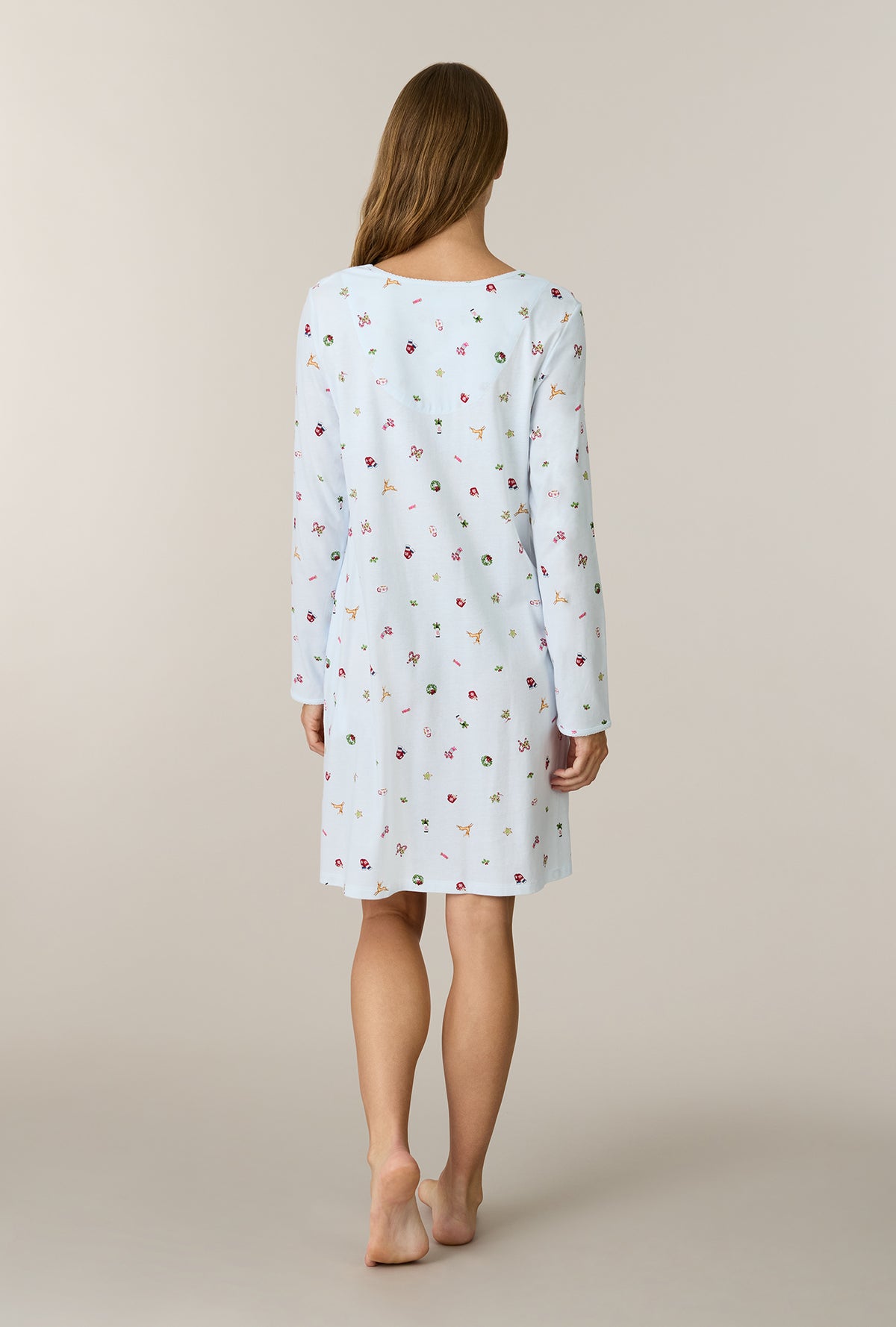 A lady wearing Holiday Keepsakes Cotton Short Nightgown back view