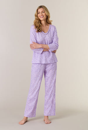 A lady wearing Lavendar Meadow Cotton Long Pajama Set looking front