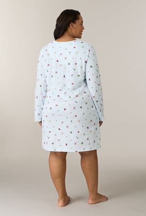 A lady wearing plus size Holiday Keepsakes Cotton Short Nightgown back view