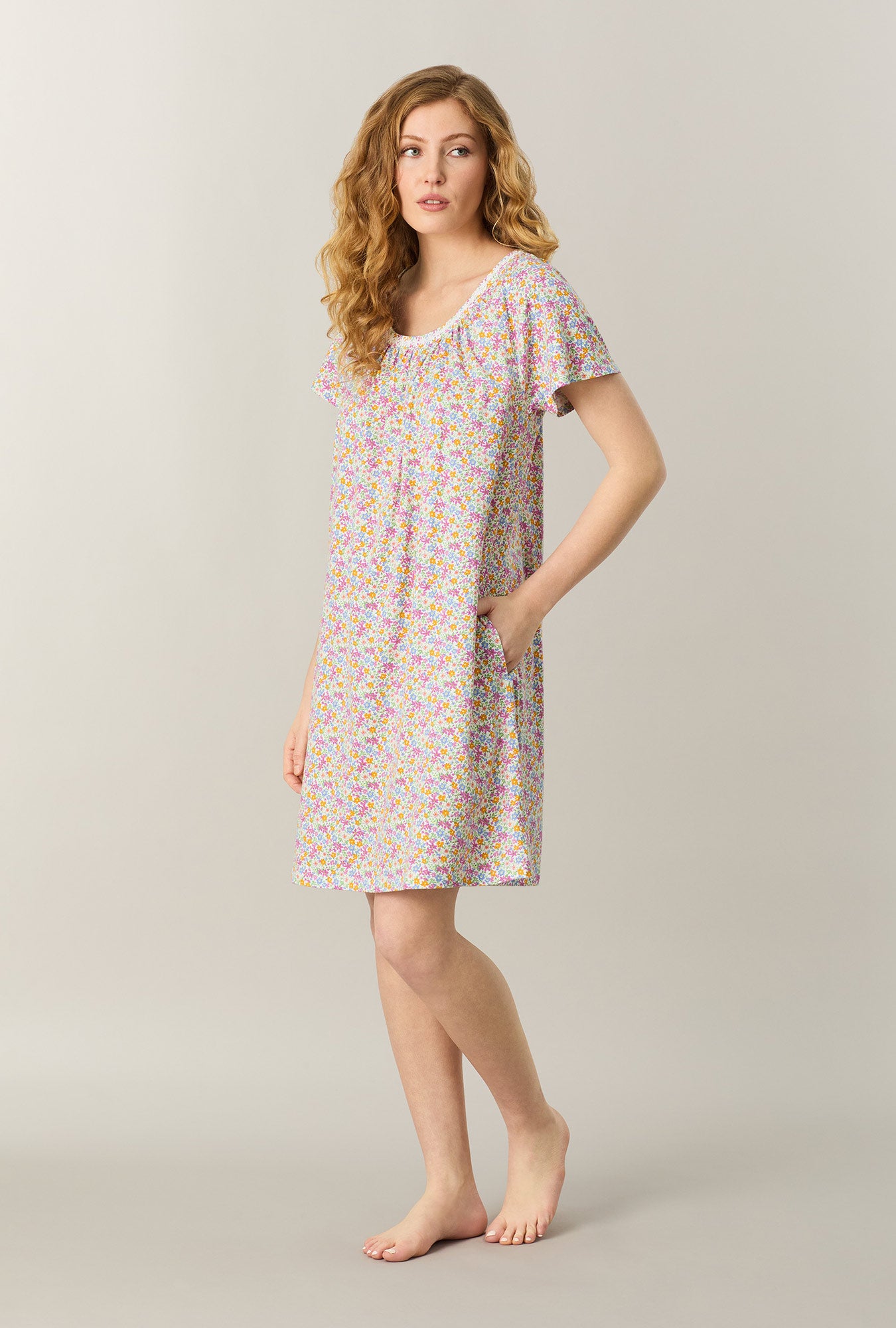 Summer Meadow Short Sleeve Cotton Short Nightgown L / Summer Meadow