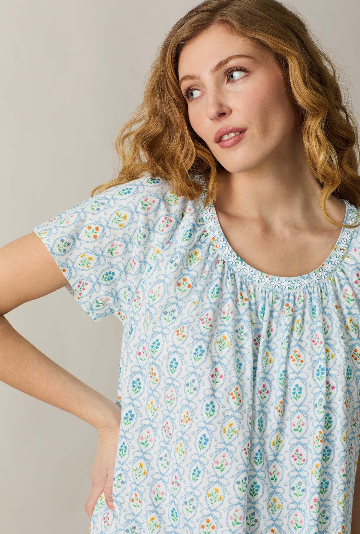 Vintage Garden Short Sleeve Cotton Short Nightgown