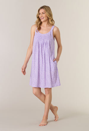 A lady wearing Lavendar Meadow Cotton Short Chemise looking front