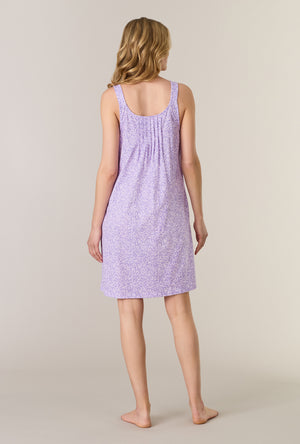 A lady wearing Lavendar Meadow Cotton Short Chemise back view