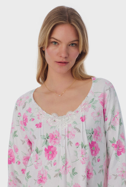 A lady wearing quarter sleeve Cotton Short Nightgown with Dream Garden print   