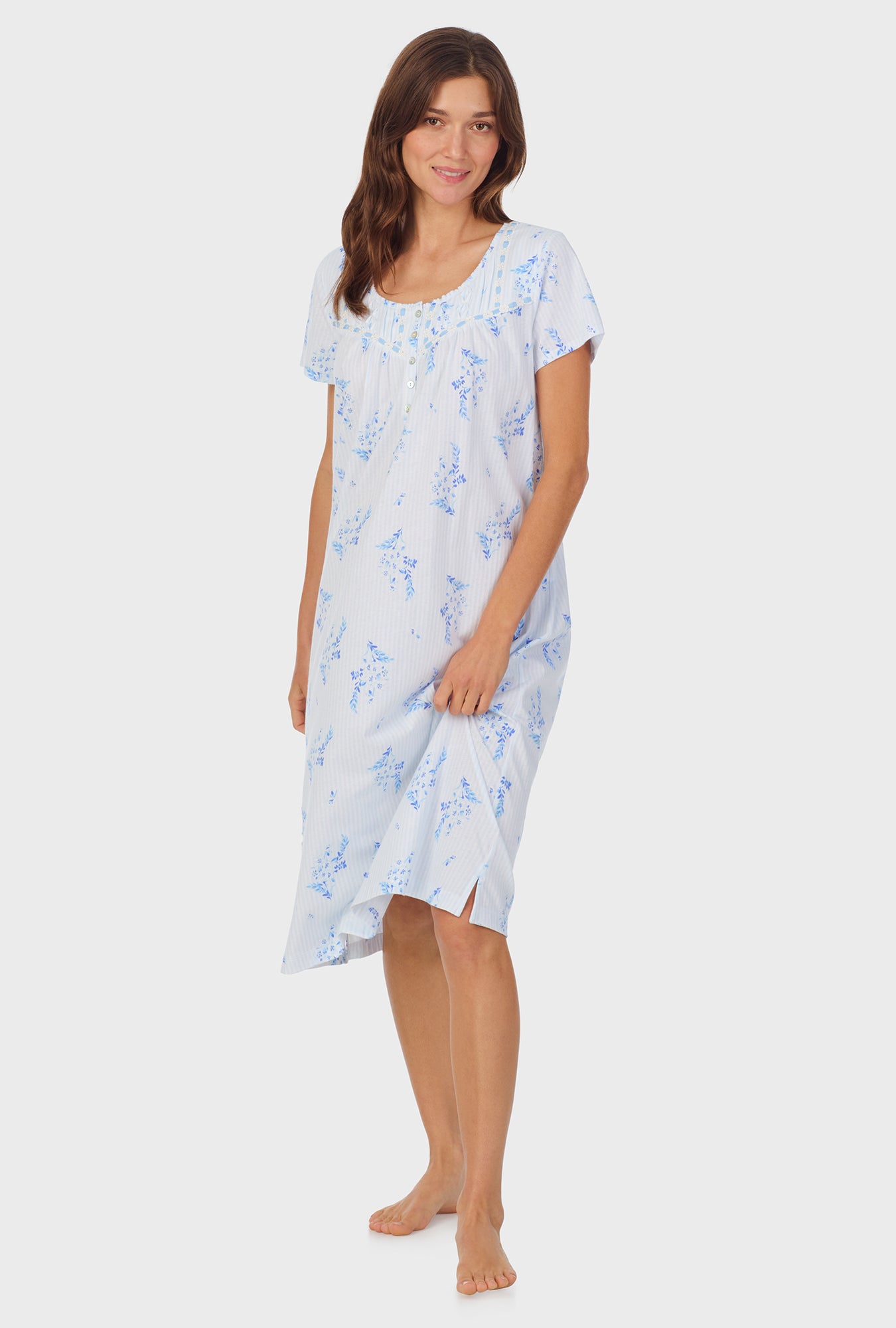 A lady wearing Floral Stripel Cotton Waltz Nightgown