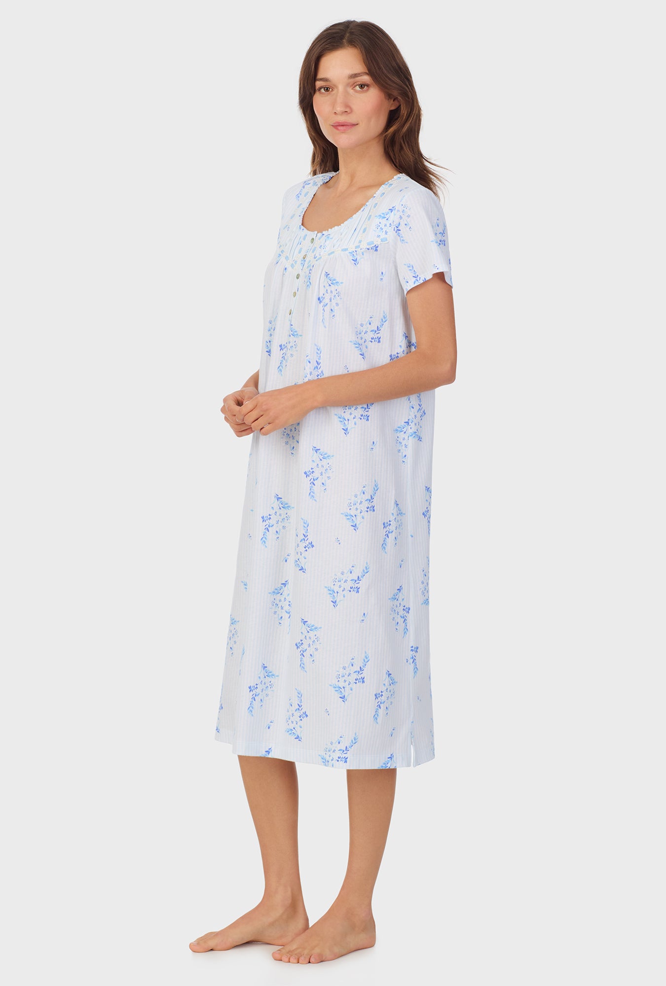 A lady wearing Floral Stripel Cotton Waltz Nightgown