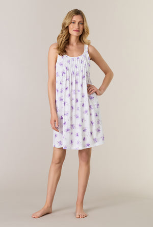 A lady wearing Lilac Blooms Cotton Short Chemise