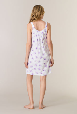 A lady wearing Lilac Blooms Cotton Short Chemise back view