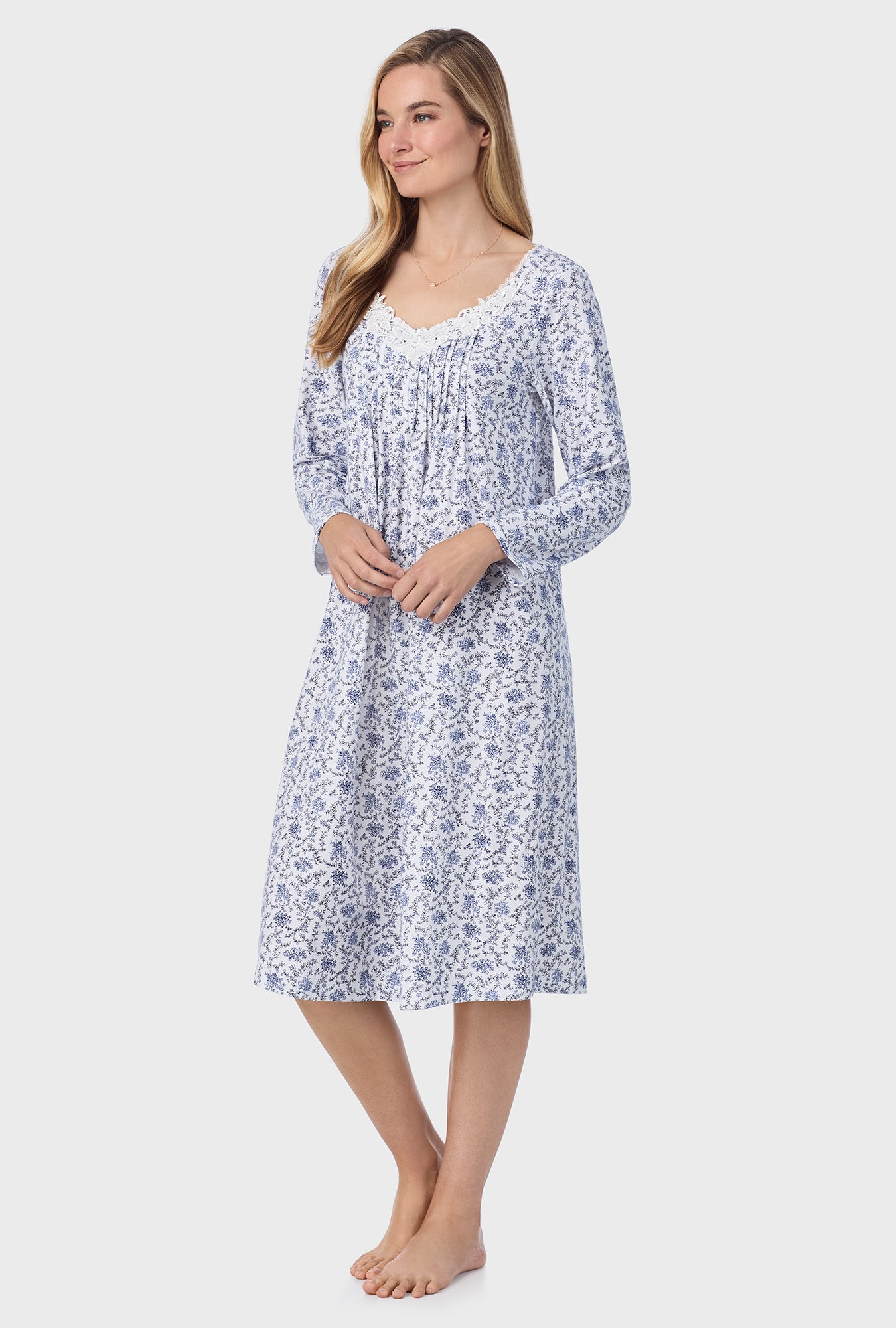 A lady wearing Petite Floral Cotton Waltz Nightgown