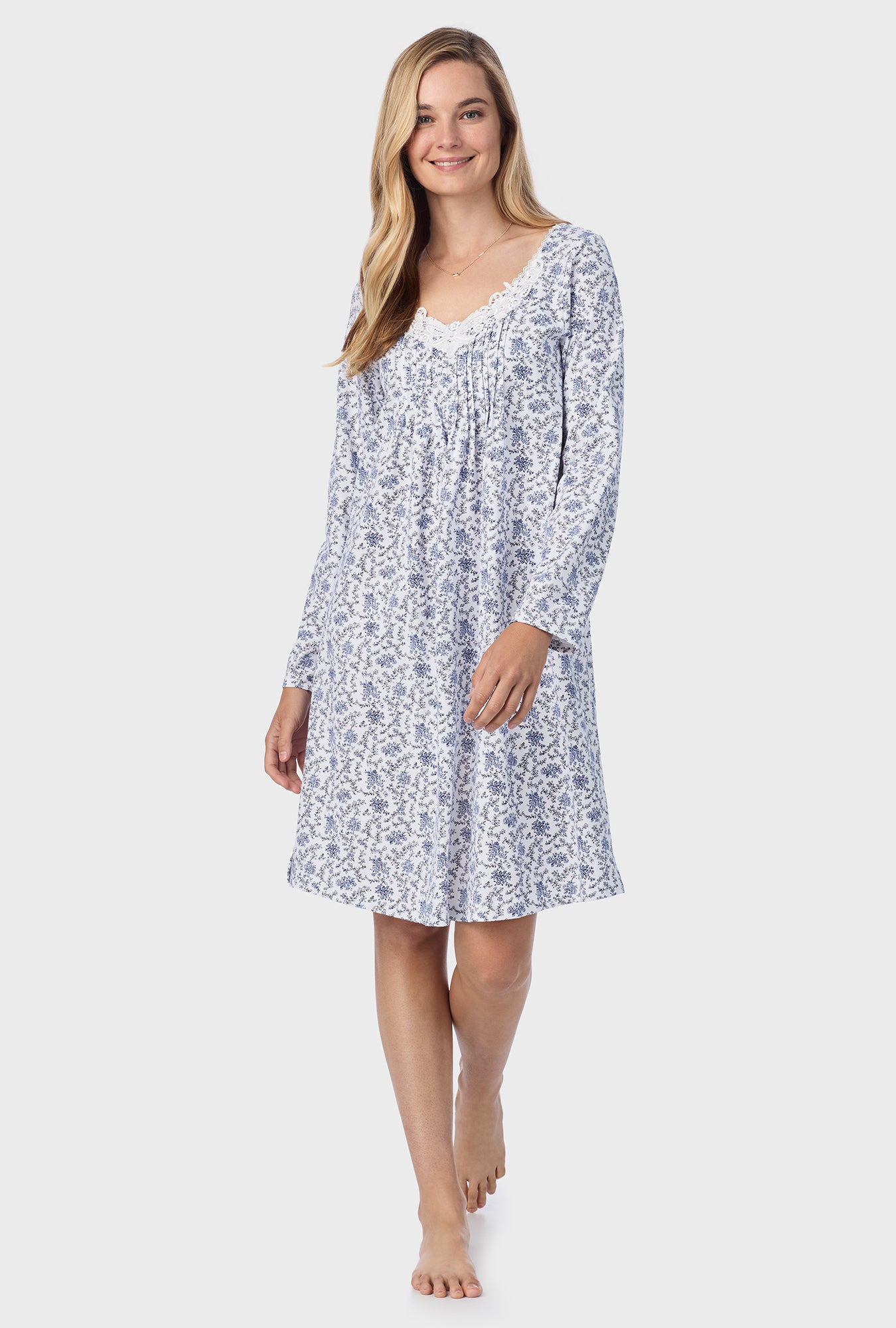 A lady wearing Petite Floral Cotton Short Nightgown